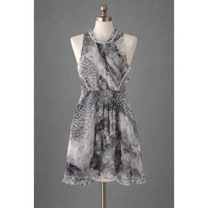 Reiss Sibilla‎ Snakeskin Print Midi Dress Size 10 Floaty Ruffle Lightweight